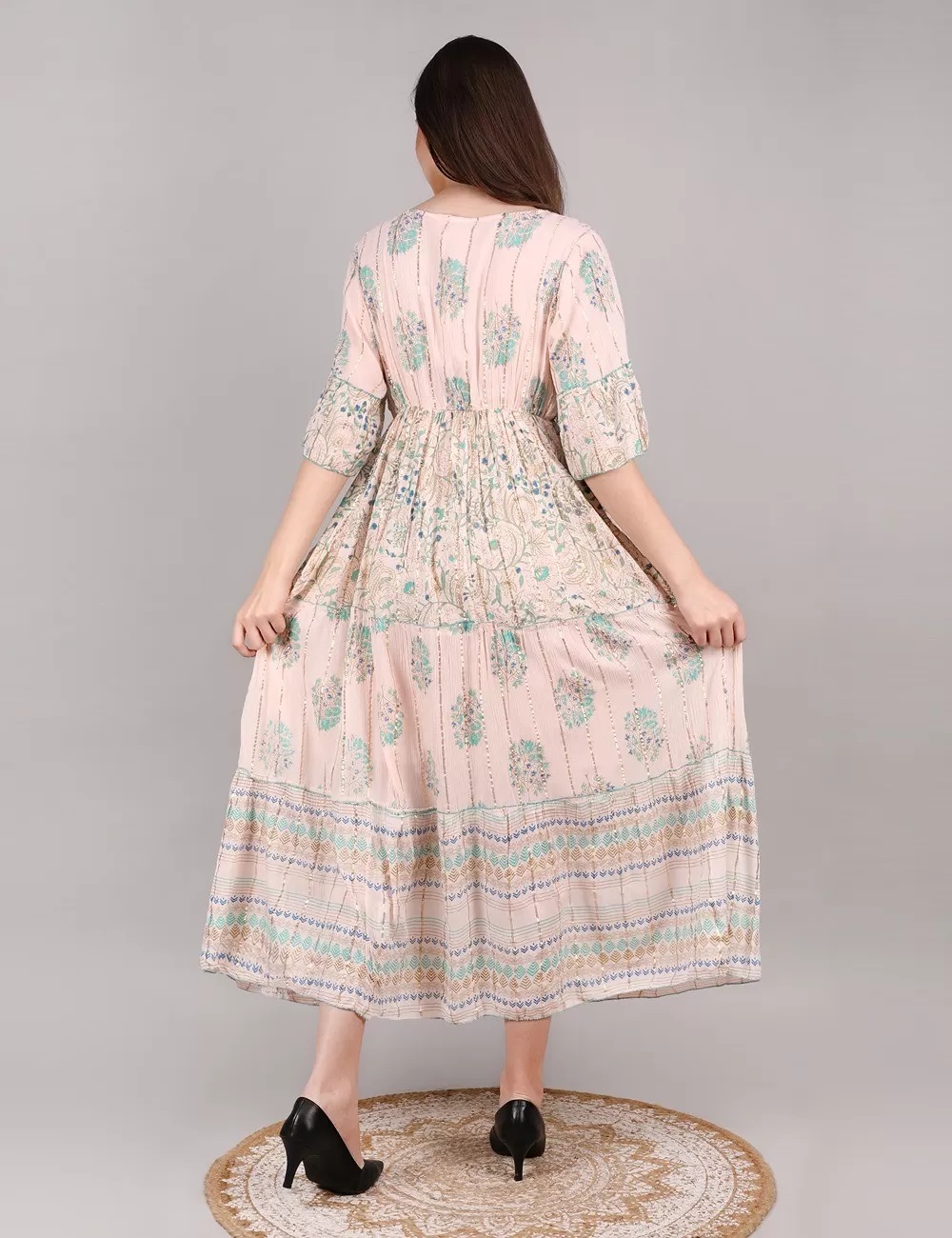 GE-06 : Mid Sleeve Boho Maxi Dress