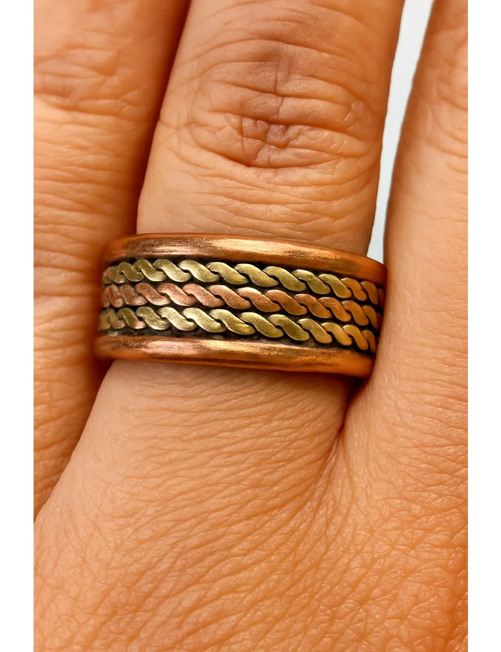 Copper Ring : Carved 3 Twists : Bronze