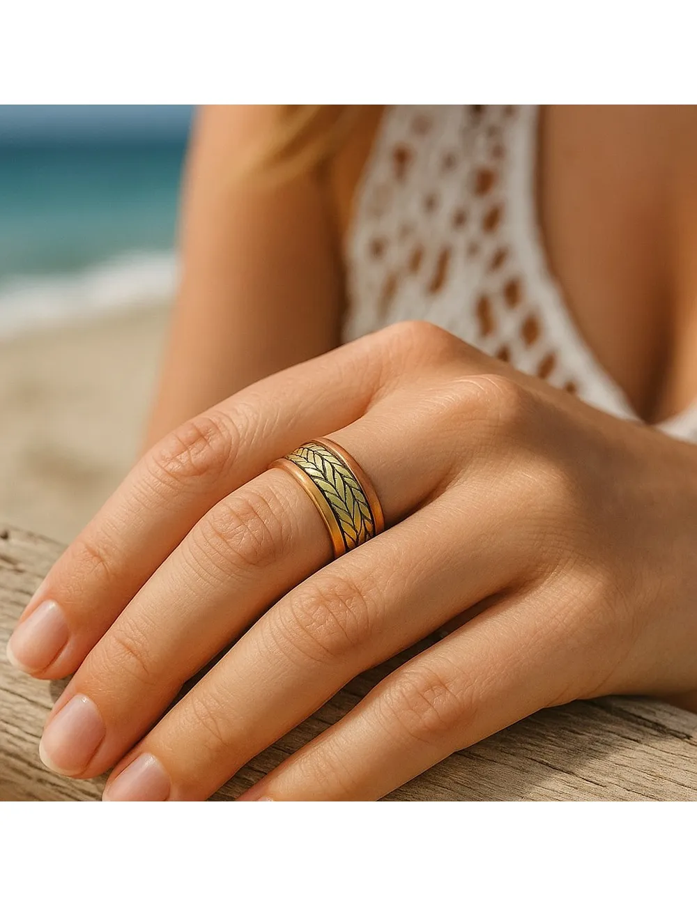 Copper Ring : Carved 3 Twists : Gold