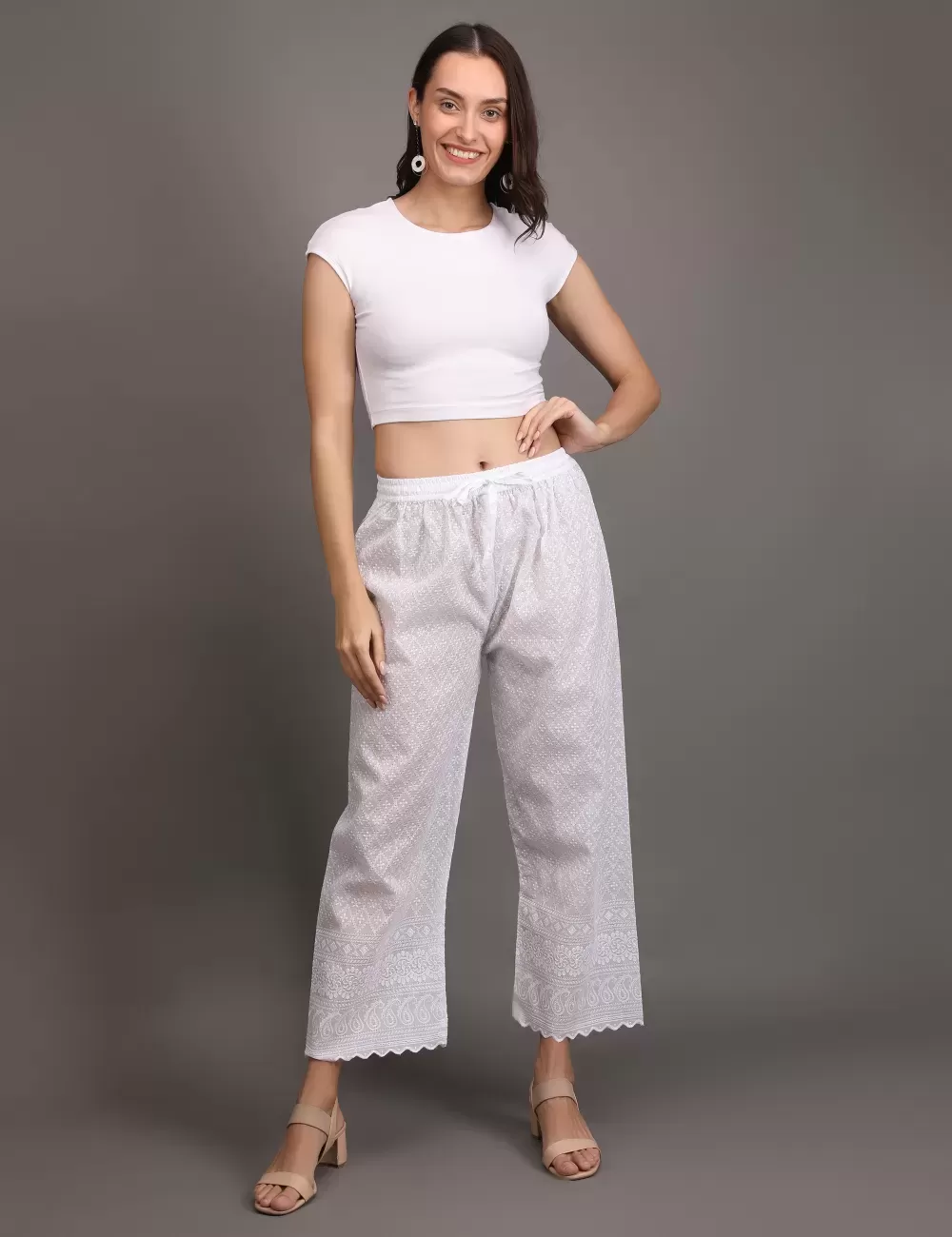M-08 : White Chikankari Pants