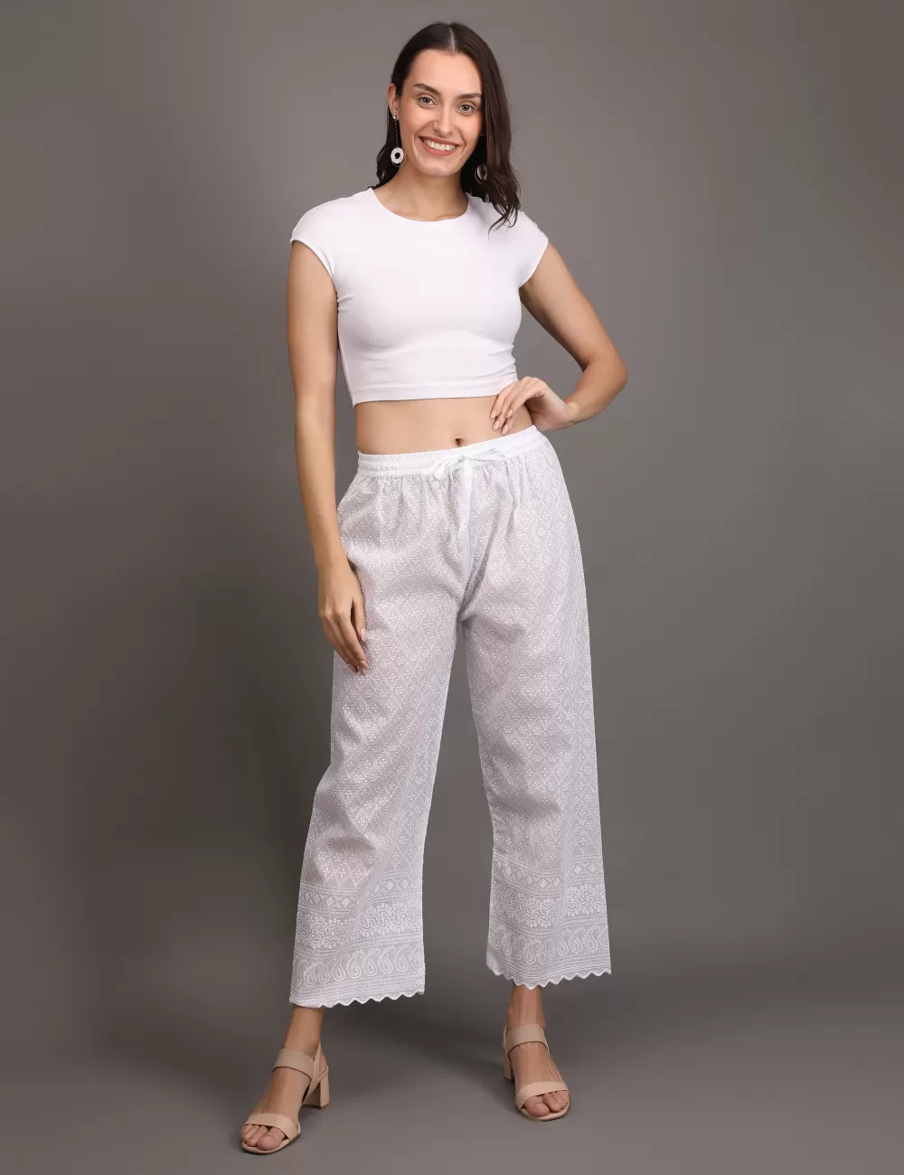 M-08 : White Chikankari Pants
