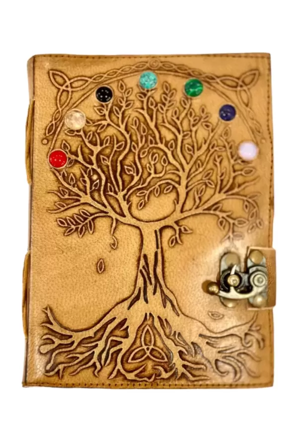 RLD-2 : Tree of Life Embossed Leather Latch Up Diary With Gemstones : 13X18 cms