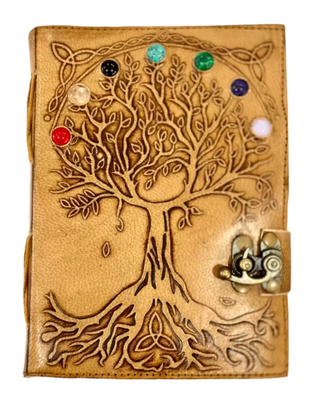 RLD-2 : Tree of Life Embossed Leather Latch Up Diary With Gemstones : 13X18 cms