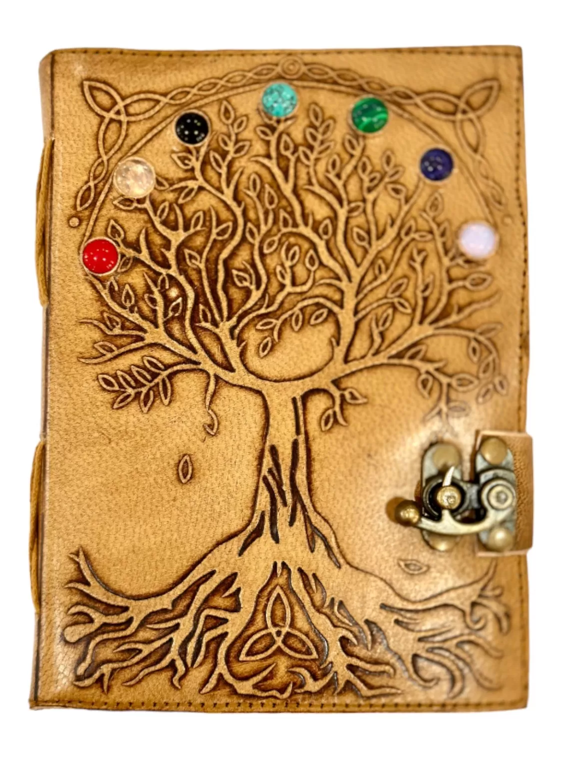 RLD-2 : Tree of Life Embossed Leather Latch Up Diary With Gemstones : 13X18 cms