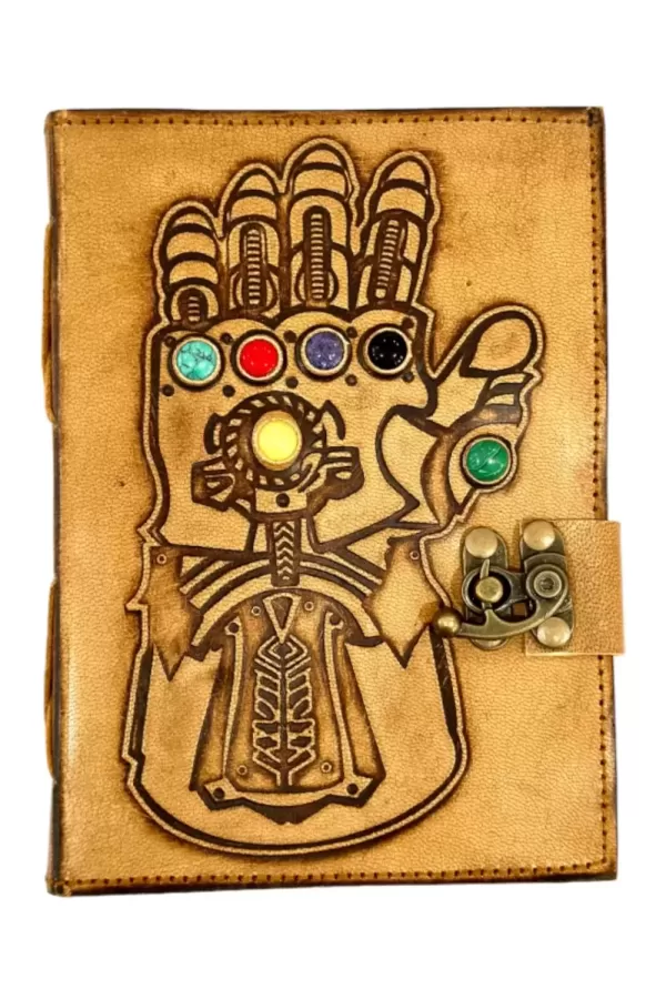 RLD-1 : Thanos Gauntlet Embossed Leather Latch Up Diary With Gemstones : 13X18 cms