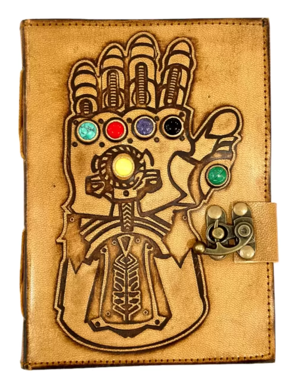 RLD-1 : Thanos Gauntlet Embossed Leather Latch Up Diary With Gemstones : 13X18 cms