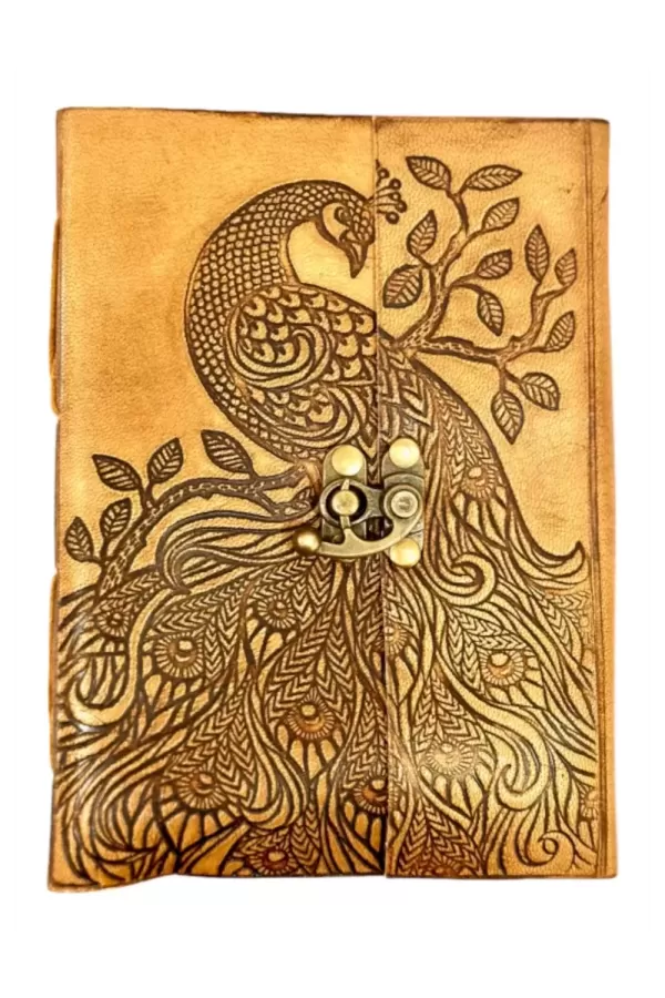 RLD-3 : Peacock Embossed Leather Latch Up Diary : 13X18 cms