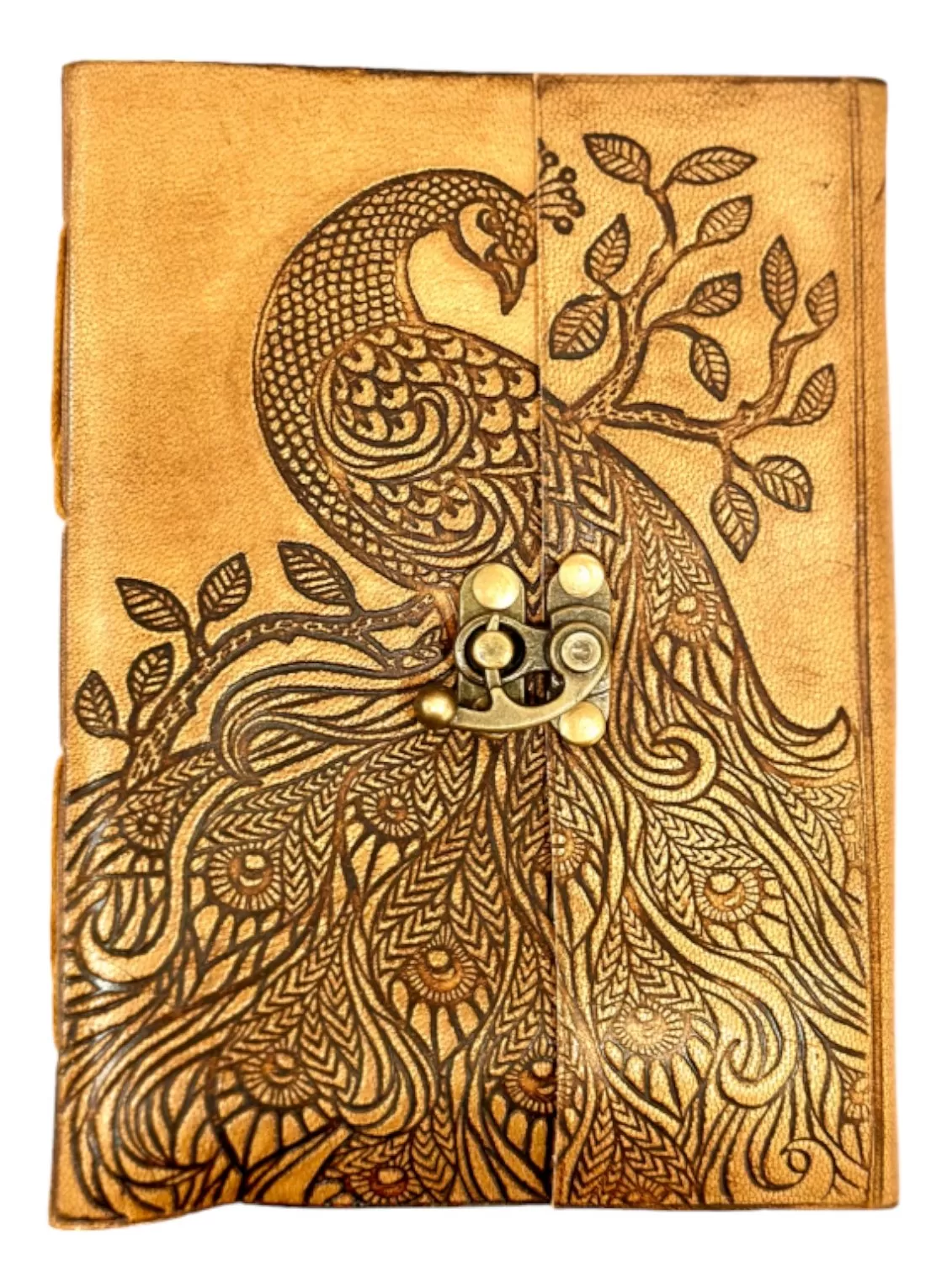 RLD-3 : Peacock Embossed Leather Latch Up Diary : 13X18 cms