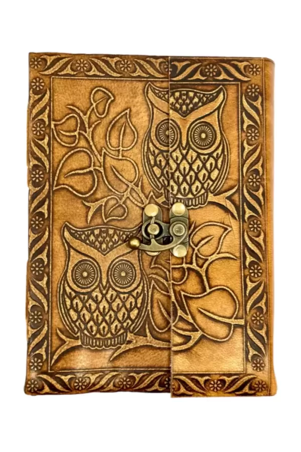 RLD-4 : Owl Embossed Leather Latch Up Diary : 13X18 cms