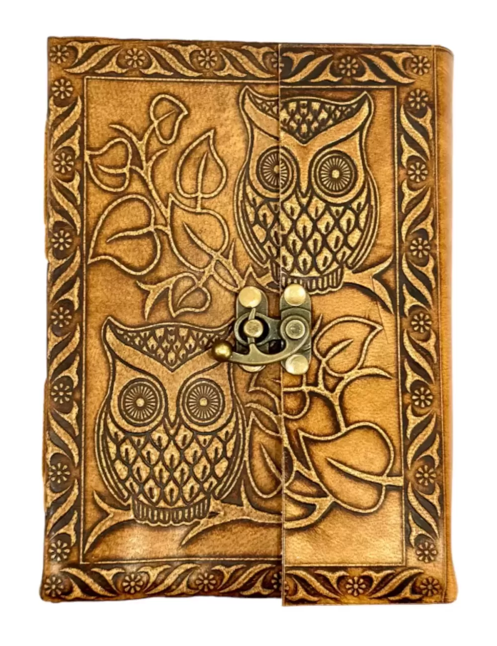 RLD-4 : Owl Embossed Leather Latch Up Diary : 13X18 cms