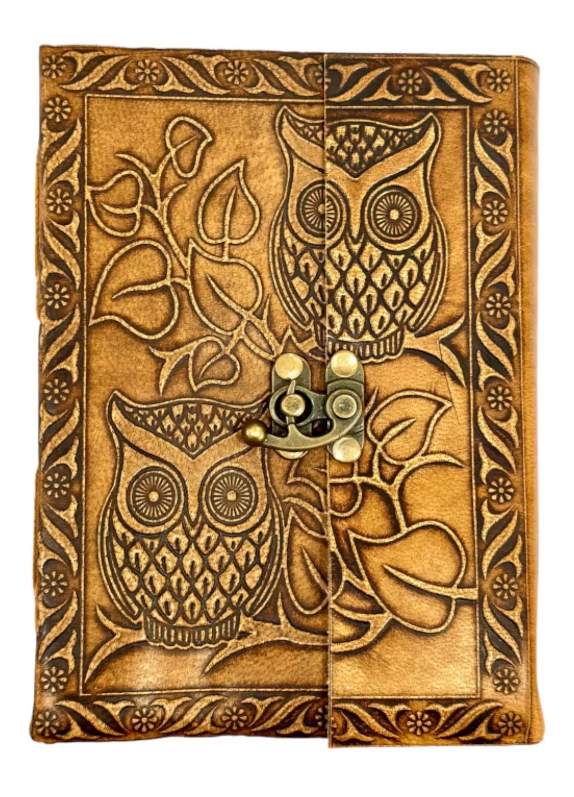 RLD-4 : Owl Embossed Leather Latch Up Diary : 13X18 cms