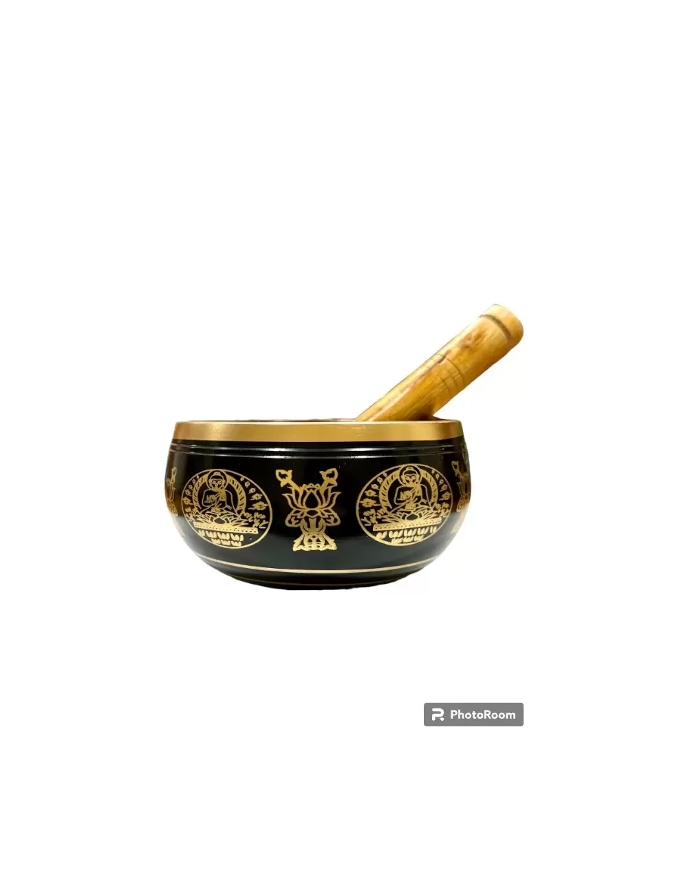 Brass Singing Bowl with Stick - 10.5 cm - Black Color - Assorted Designs