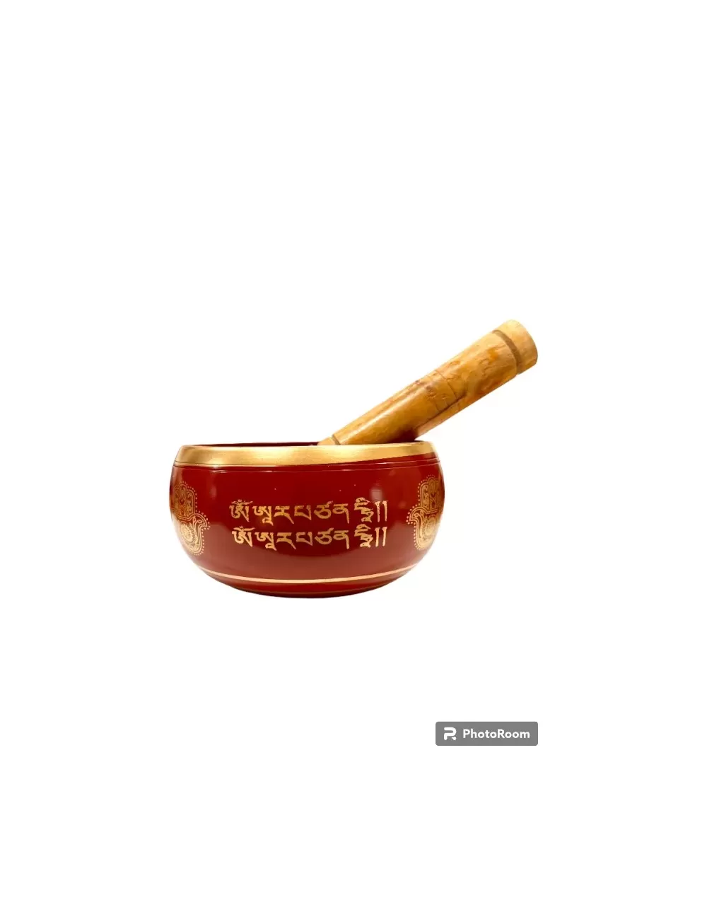 Brass Singing Bowl with Stick - 10.5 cm - Red Color - Assorted Designs