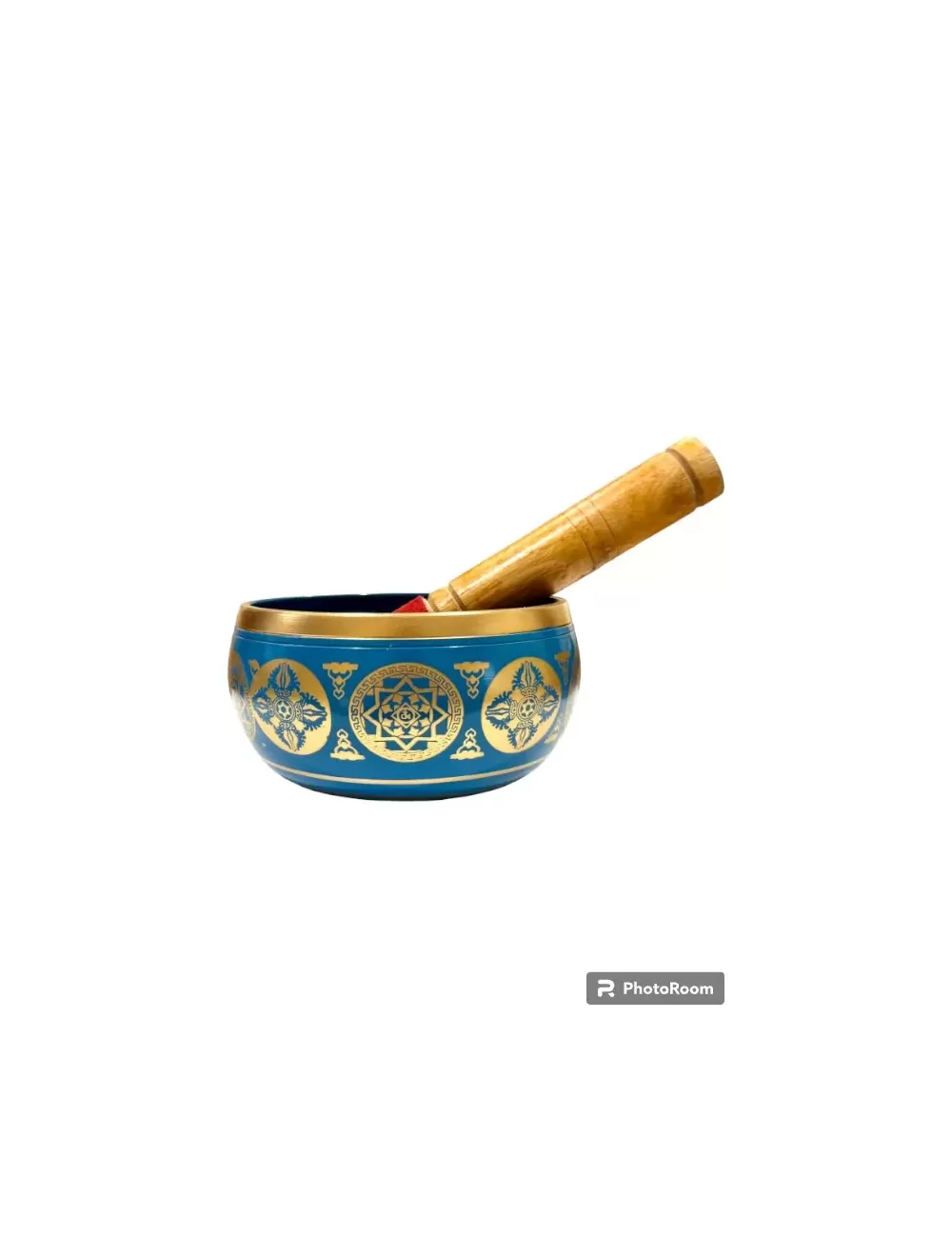 Brass Singing Bowl with Stick - 10.5 cm - Blue Color - Assorted Designs