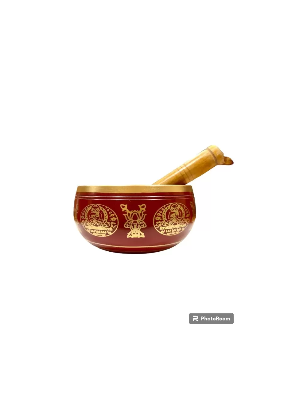 Brass Singing Bowl with Stick - 12 cm - Red Color - Assorted Designs