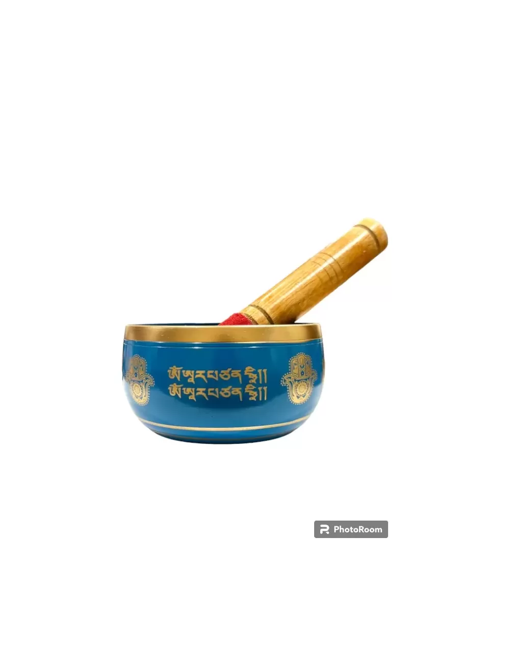 Brass Singing Bowl with Stick - 12 cm - Blue Color - Assorted Designs