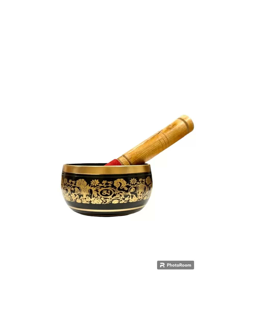 Brass Singing Bowl with Stick - 12 cm - Black Color - Assorted Designs