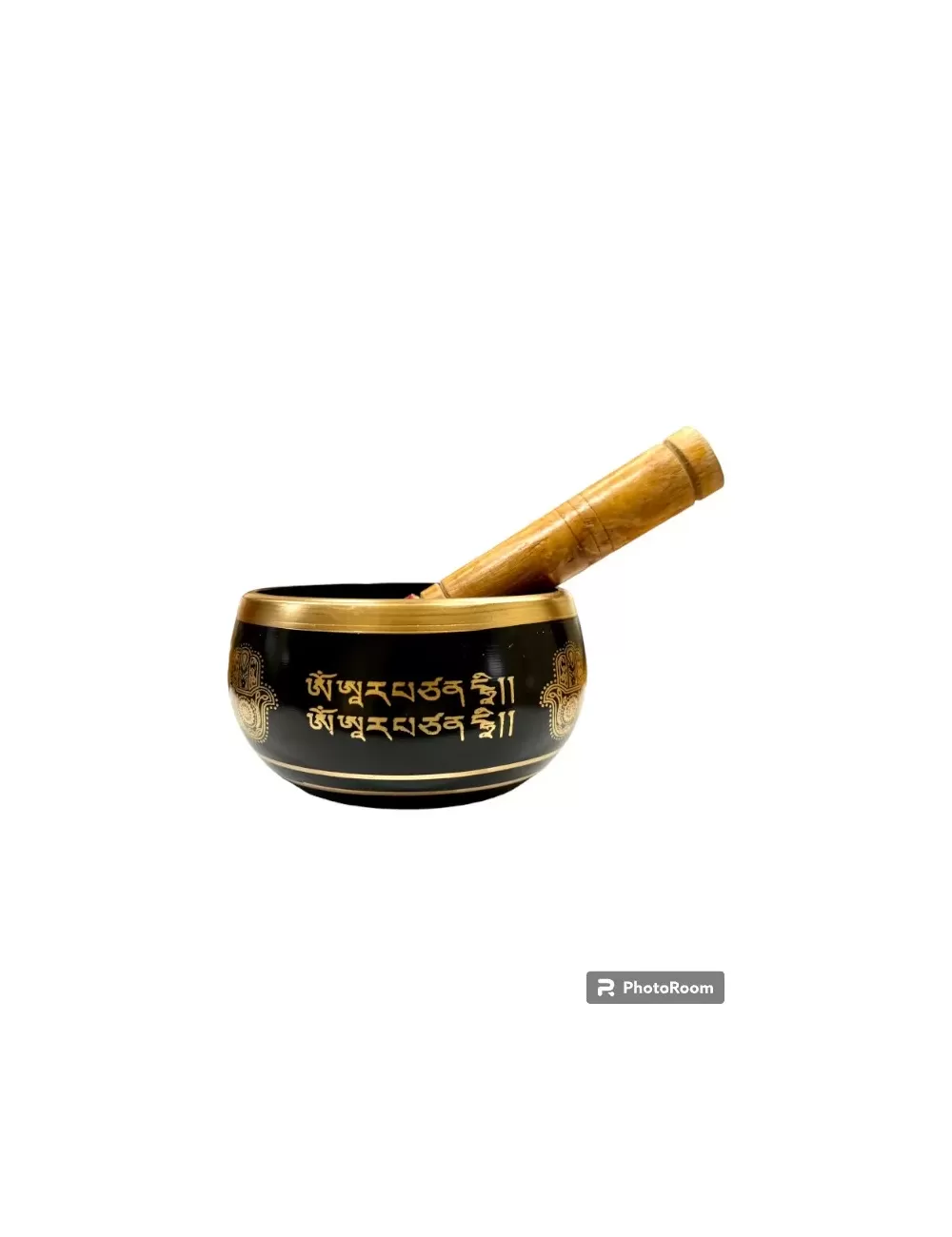 Brass Singing Bowl with Stick - 14 cm - Black Color - Assorted Designs