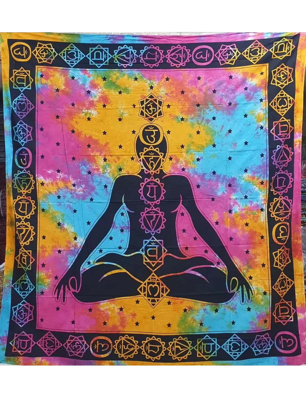 Tie Dye 7-Chakra Buddha - Double Bedsheet