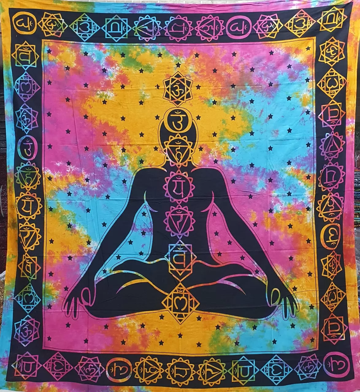 Tie Dye 7-Chakra Buddha - Double Bedsheet