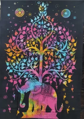 Tie Dye Tree of Life With Elephant - Single Bedsheet