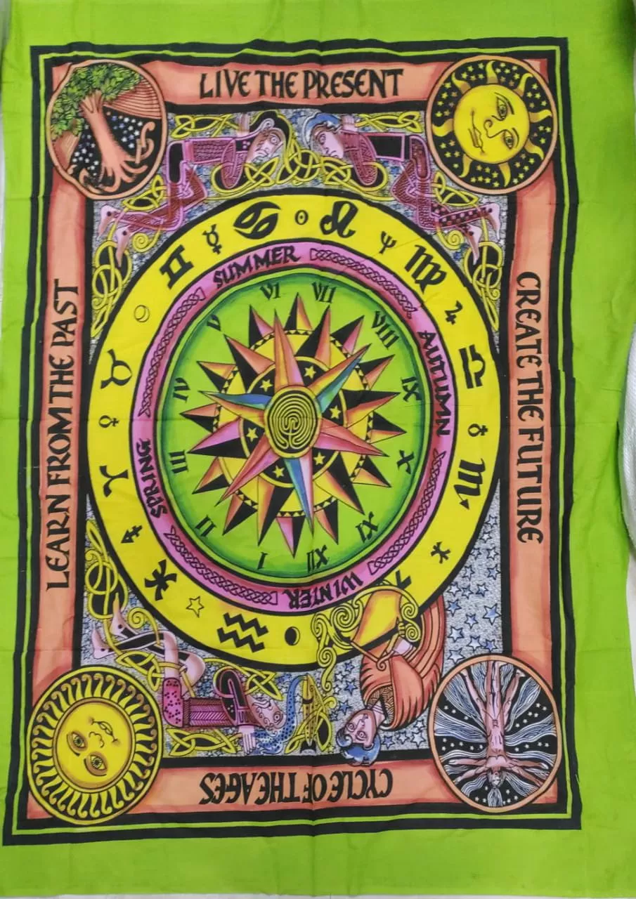 Colorful Psychedelic Celtic Cycle of Ages Tapestry - Wall Hanging