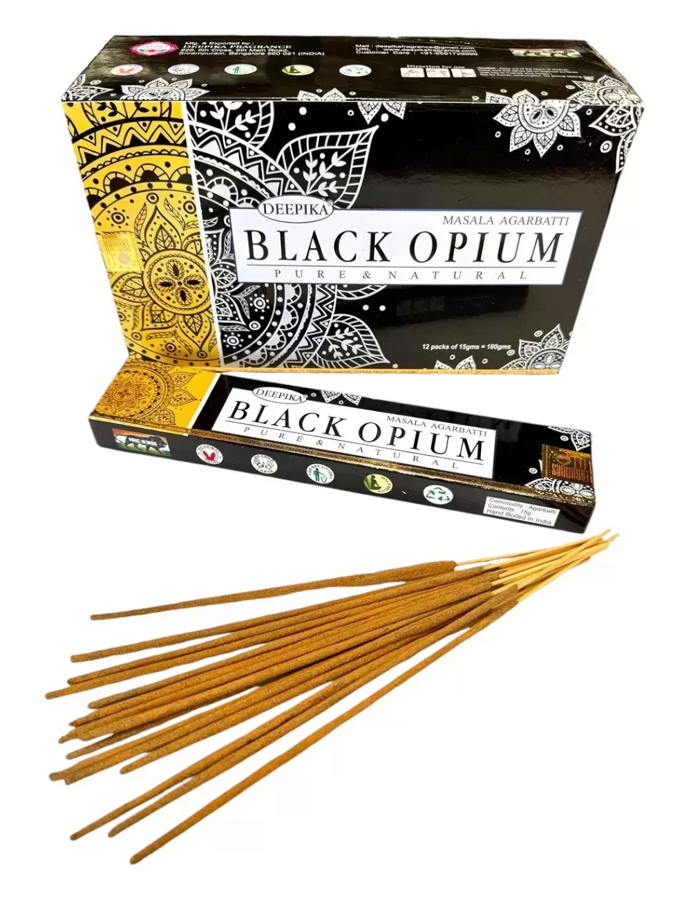 Deepika - Black Opium Incense - 12 Packets Of 15 gms Each