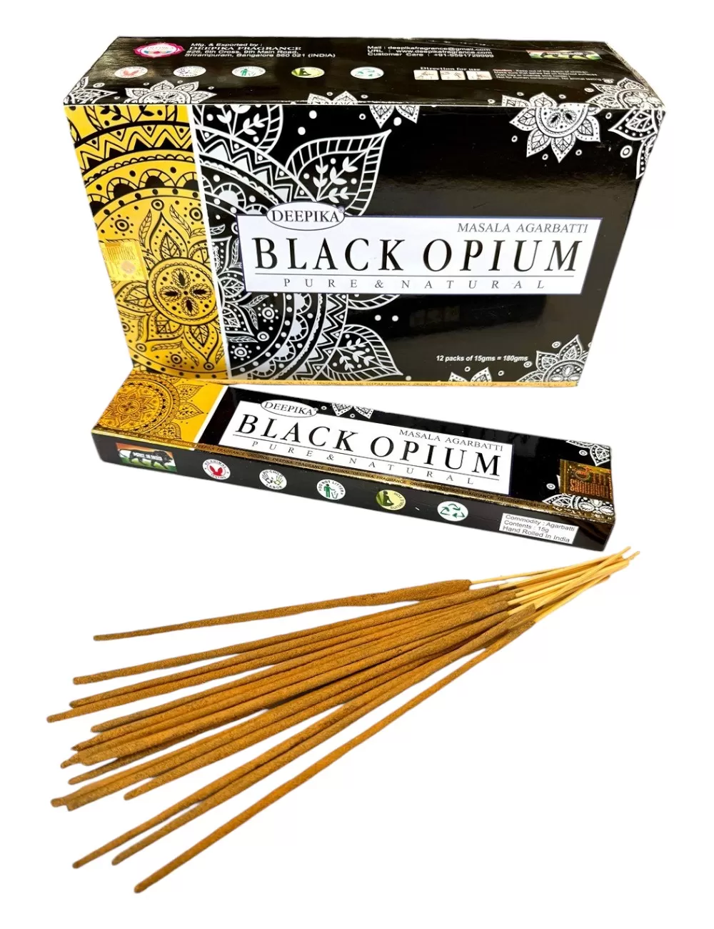 Deepika - Black Opium Incense - 12 Packets Of 15 gms Each