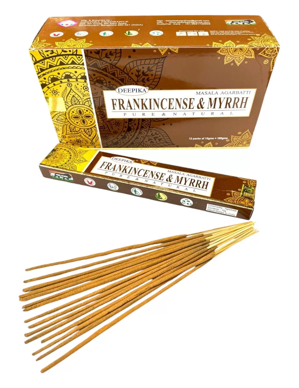 Deepika - Frankincense & Myrrh Incense - 12 Packets Of 15 gms Each