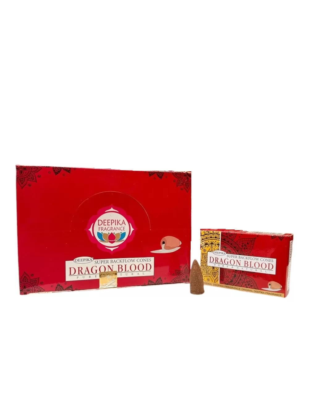 DBC-7 : Deepika Dragon Blood Super Backflow Dhoop Cones - 12 Packets Of 10 Cones Each