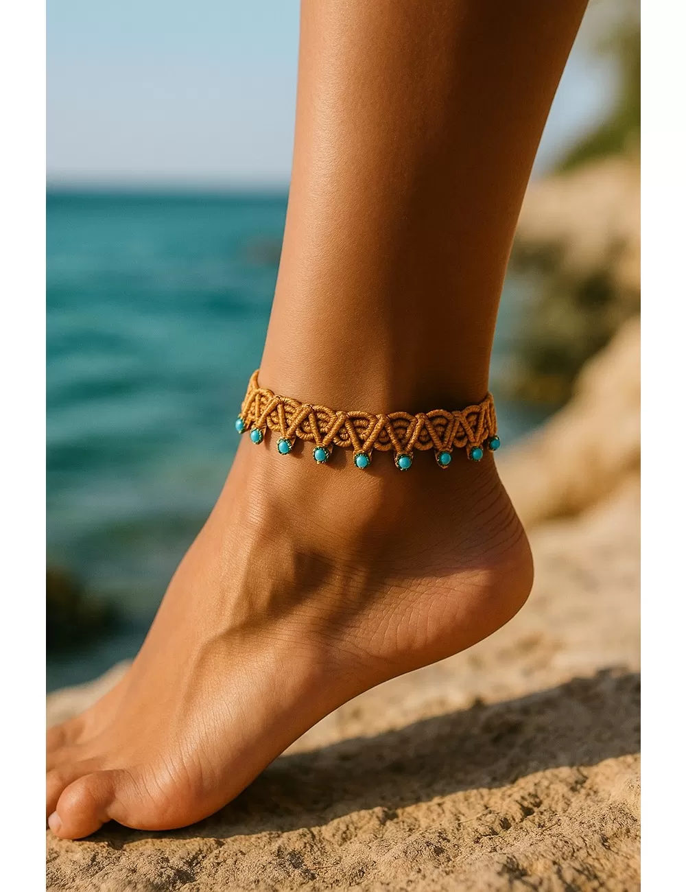 KAJ-4 : Macrame Anklet with Brass Beads: Beads