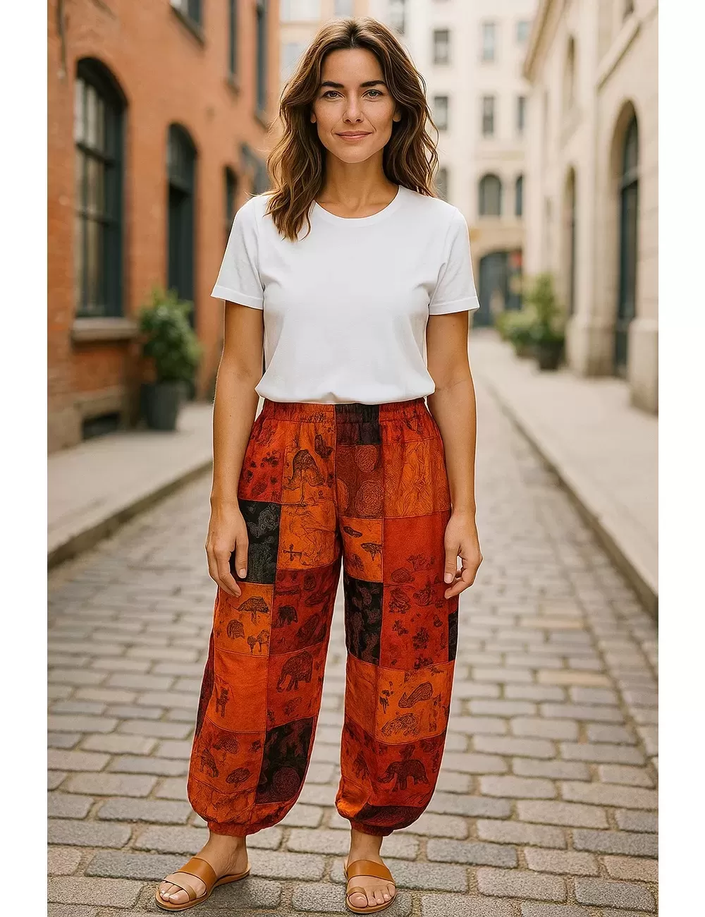 SF-63: Nepal Patchwork Cuffed Ankle Mushroom Pants