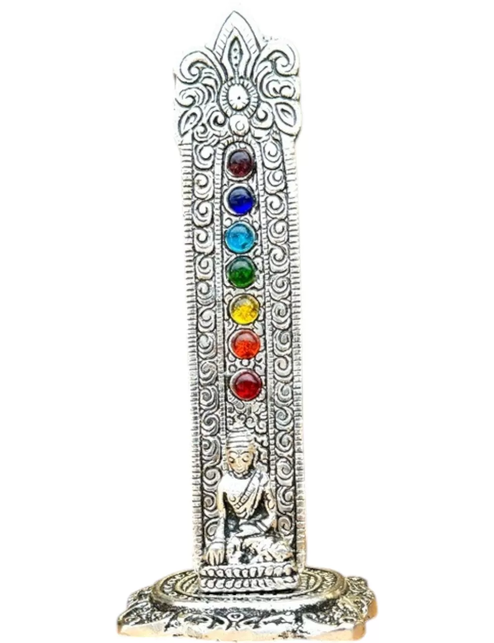 SIH-24: Aluminum Incense Burner - Standing Buddha With 7 Chakra Beads