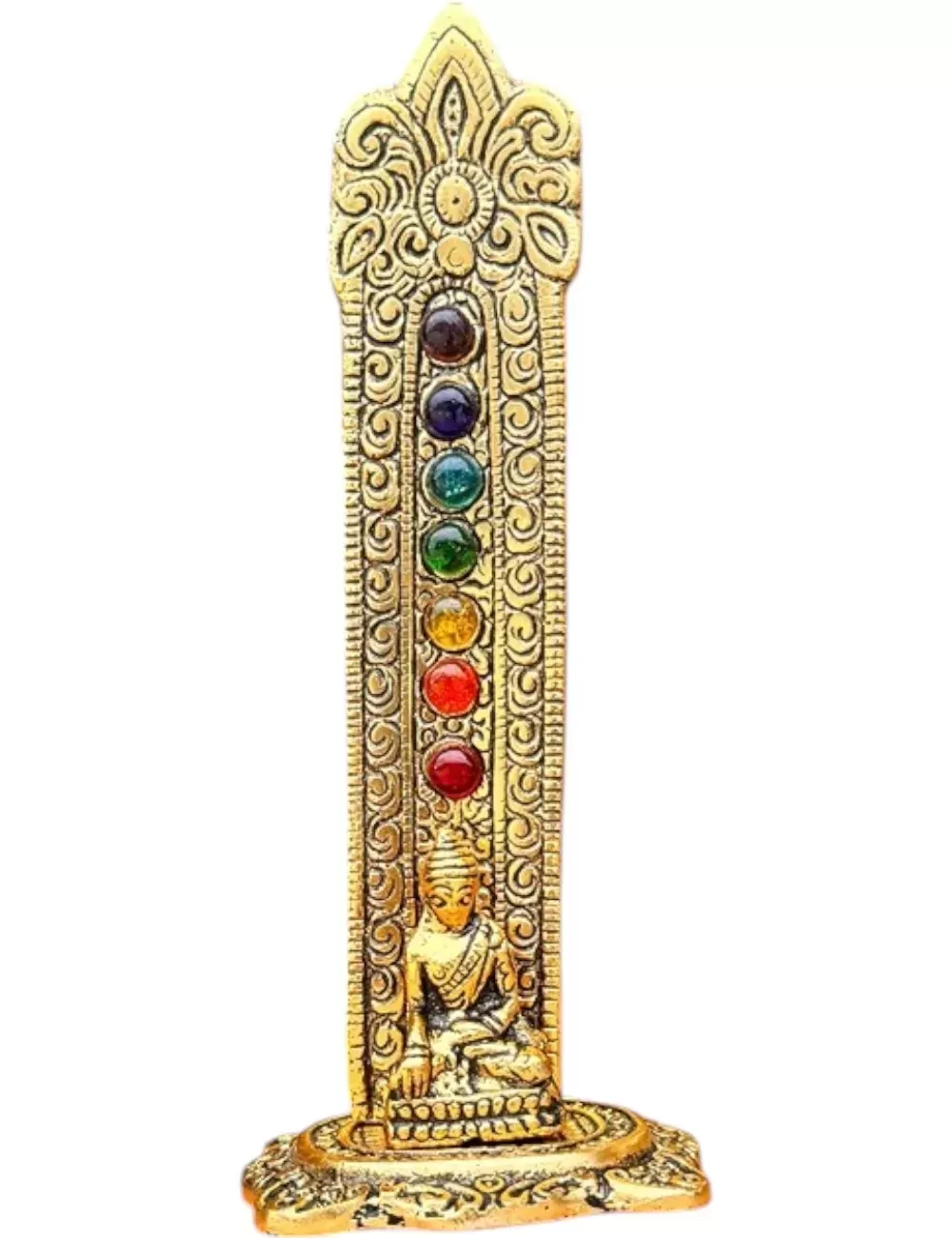 SIH-25: Aluminum Incense Burner - Standing Buddha With 7 Chakra Beads