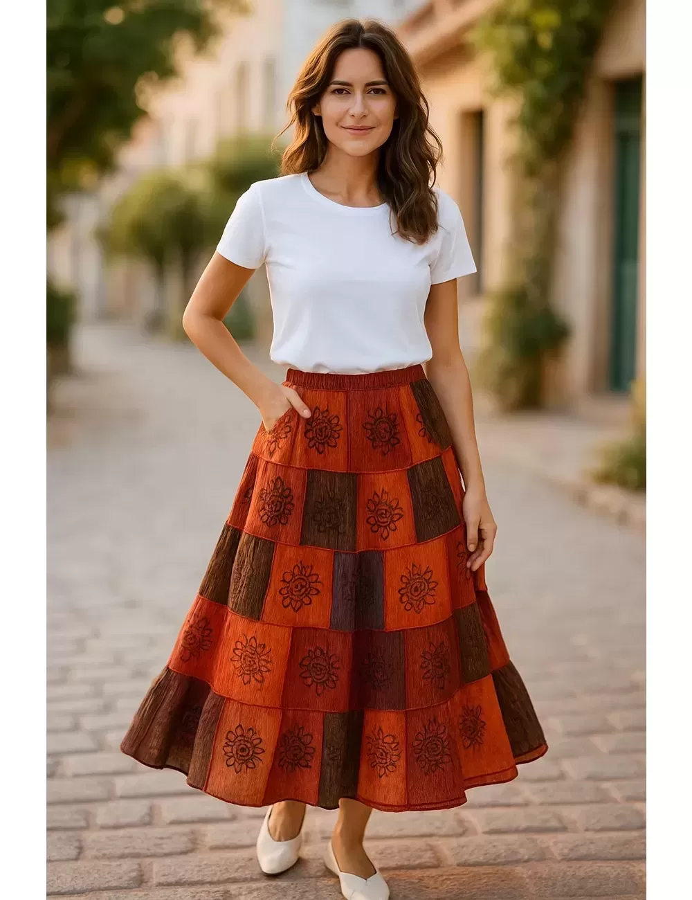 SF-82 : Block Print Patchwork Cotton Skirt