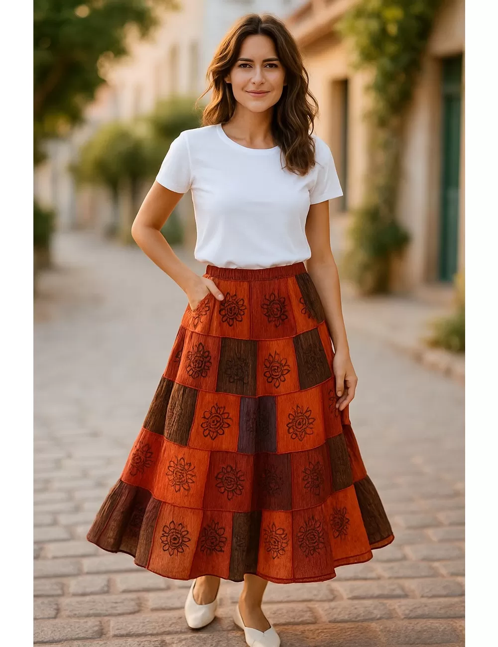SF-82 : Block Print Patchwork Cotton Skirt