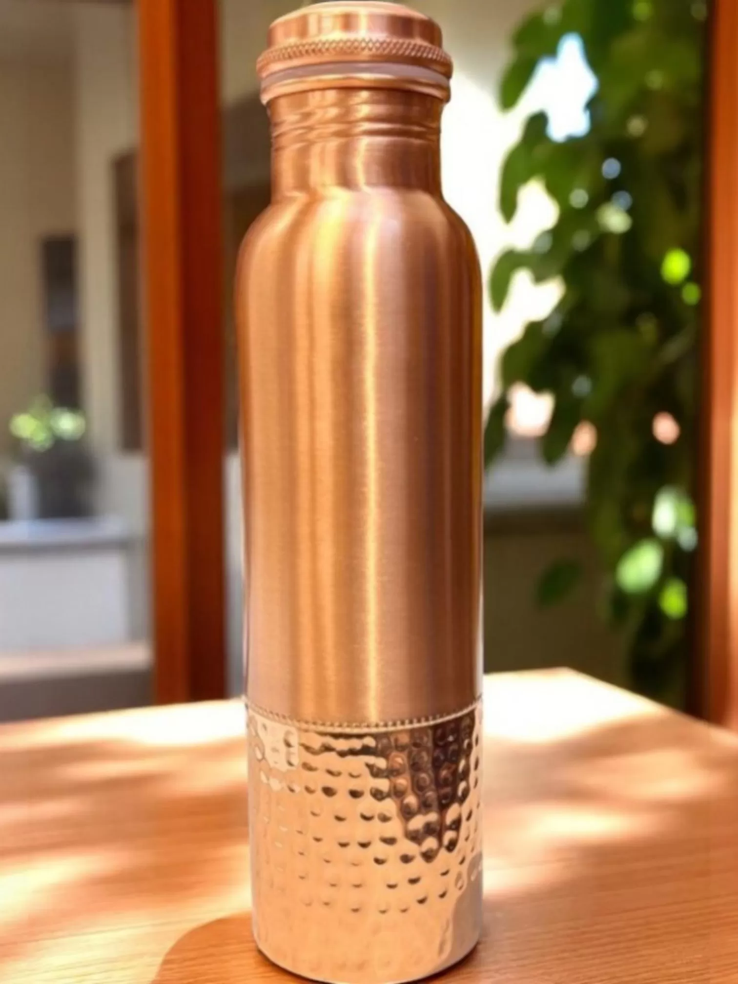 Pure Copper  Half Hammered Copper Bottle  With Lid