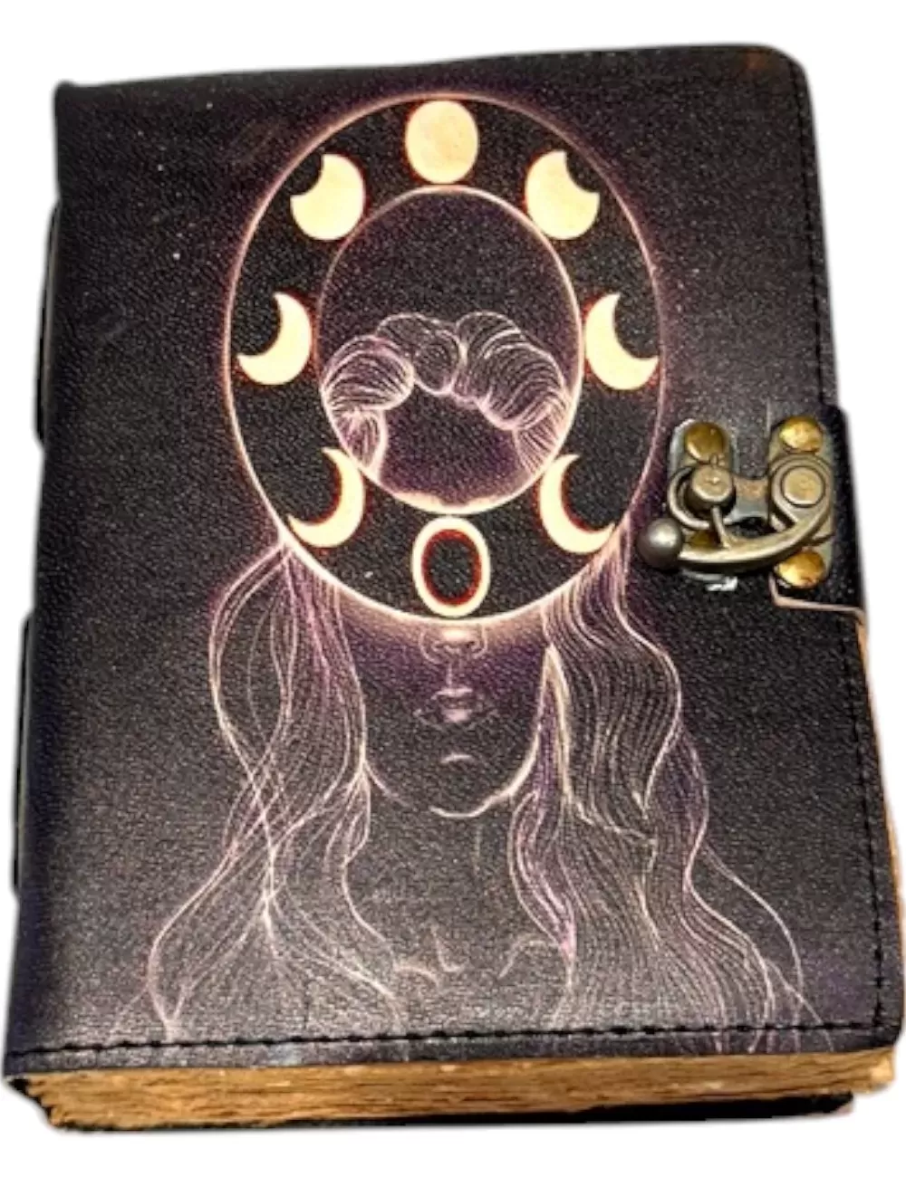 Antique Handmade : Goddess with Moon Print Leather Diary : 13X18 cms