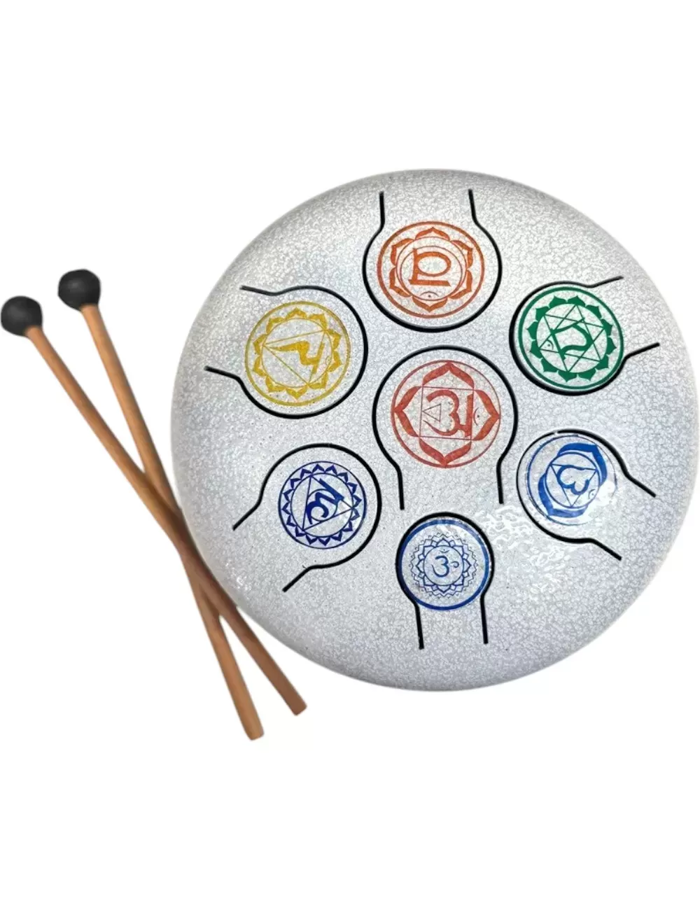 7 Chakra White HAPI Drum - Small - 6.5 inches