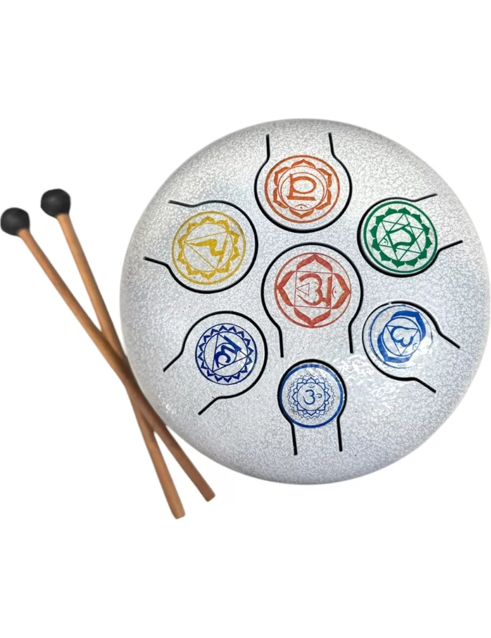 7 Chakra White HAPI Drum - Small - 6.5 inches