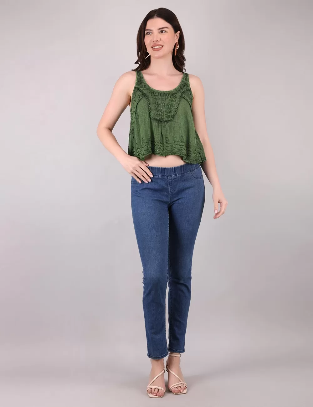 PE-18 : Acid Wash Embroidered Crop Top
