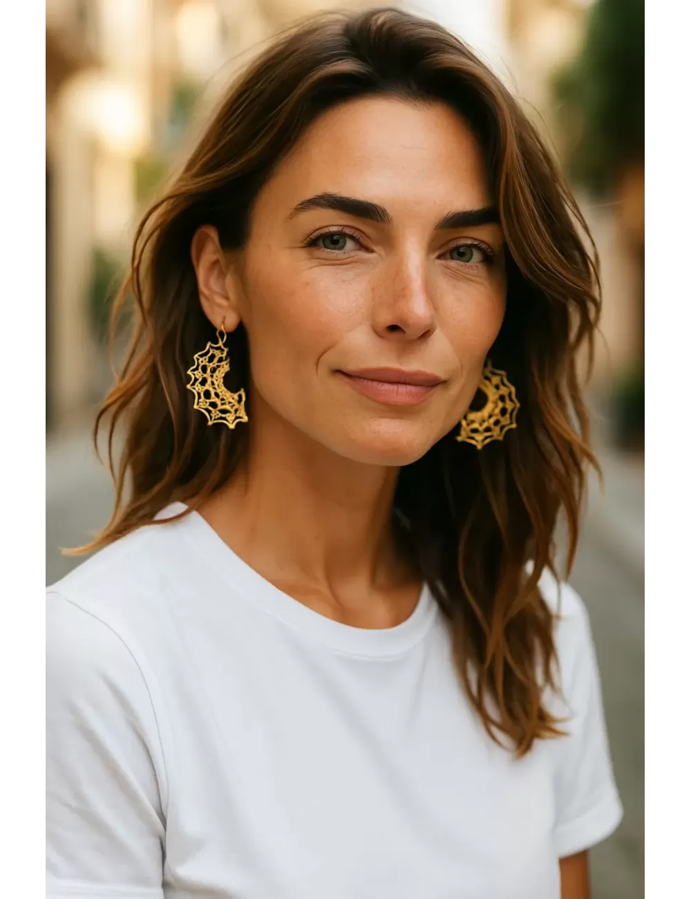 KEA-35 : Floral Half Circle Earrings