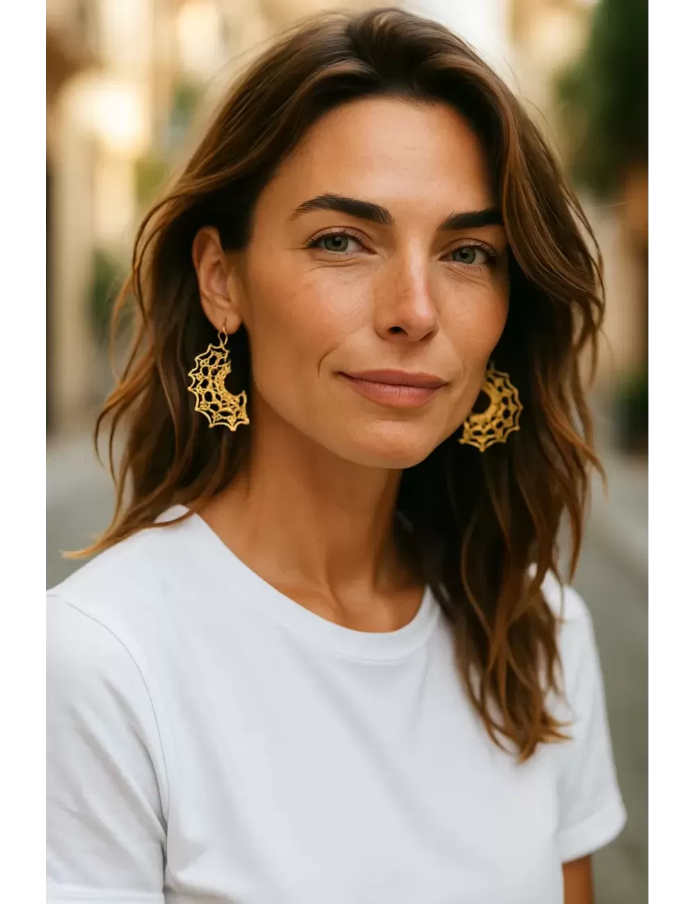 KEA-35 : Floral Half Circle Earrings