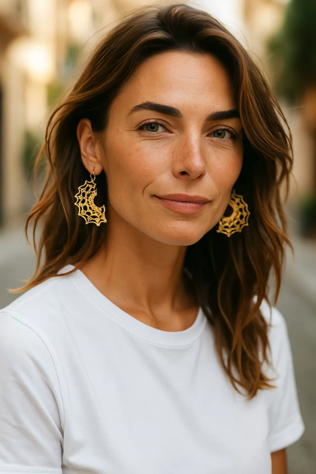 KEA-35 : Floral Half Circle Earrings